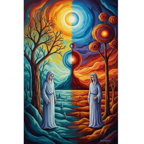Death and Life: Symbolic Oil Painting in Bold Colors