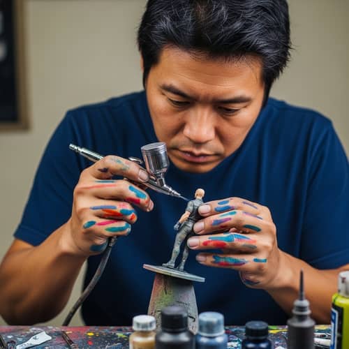 Asian Male Airbrushing Miniature Figurine - Detailed Artist Work
