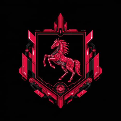 Futuristic Dune-Inspired Crimson & Black Coat of Arms | Horse Design