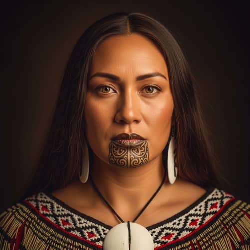 Fine Art Portrait of Maori Woman with Long Brown Hair