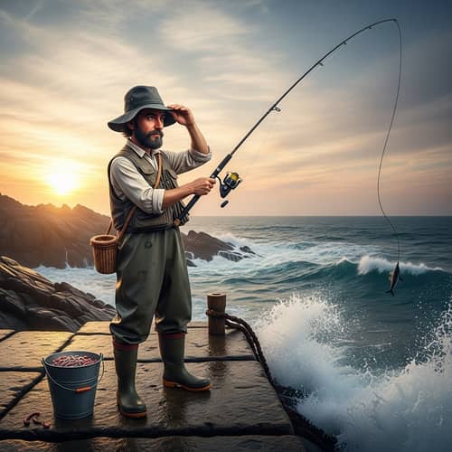 Whimsical Fisherman Illustration by Wobbledog