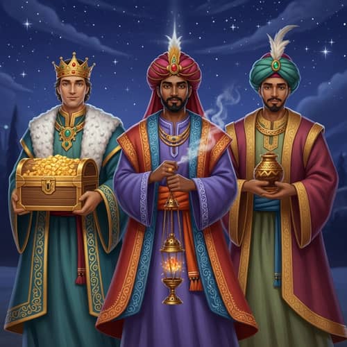 Three Kings: Gold, Frankincense, & Myrrh Illustration