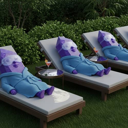 Tranquil Outdoor Spa Garden with Anthropomorphic Crystal Loungers