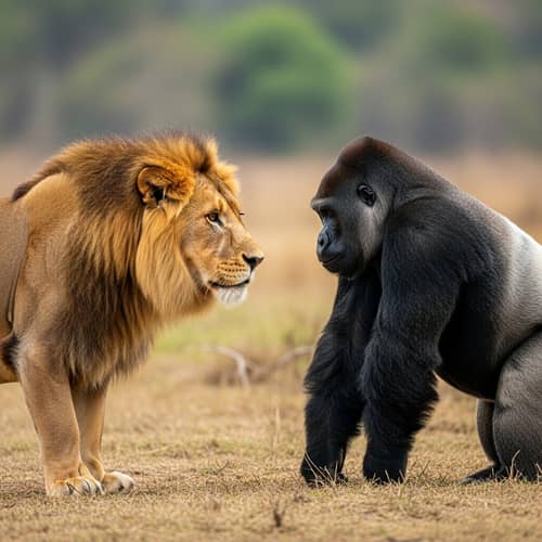 Lion and Gorilla Meeting in the Wild | Majestic Interaction