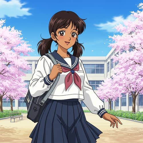 South Asian Teenage School Girl in Anime Style | Traditional Sailor Uniform