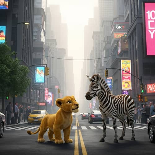 Young Lion Meets Zebra in Urban Jungle | City Encounter