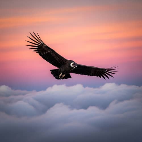 Condor Soaring in Pink-Hued Sunset