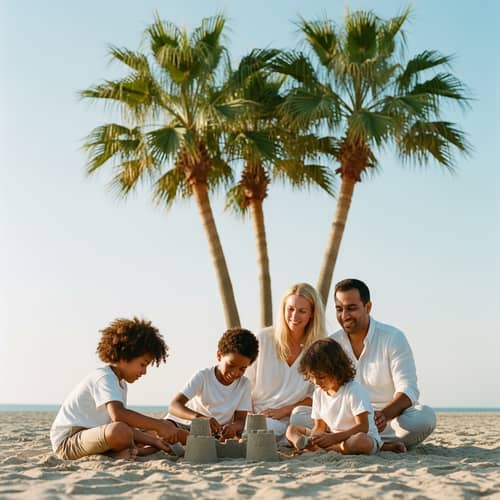 Family Beach Day: Joyful Bonding Under Palm Trees