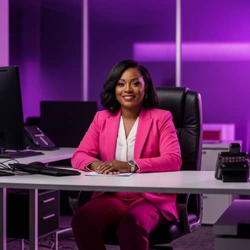 Empowering Black Woman in Pink Suit at Executive Office