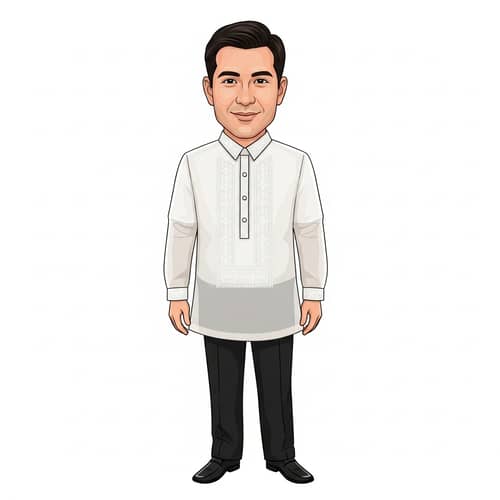 Filipino White Barong Tagalog Caricature Style Illustration