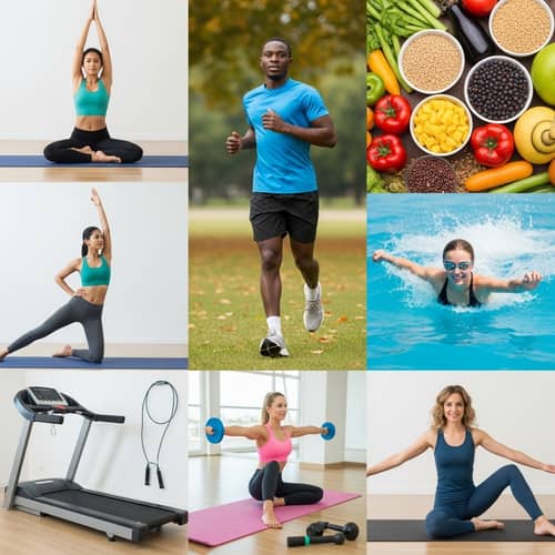 Diverse Group Wellness Montage with Fitness Activities
