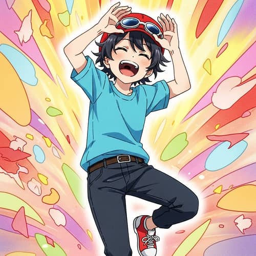Pure Joy: Happy Main Character Image with Vibrant Background