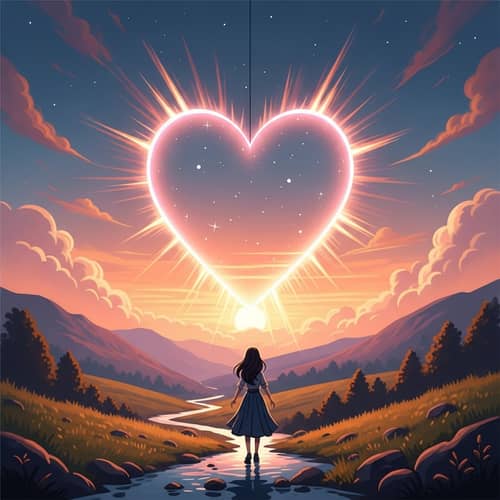Serenity of Love: Heart in Sunset Sky