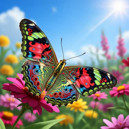 Colorful Butterfly on Vibrant Flower in Lush Garden