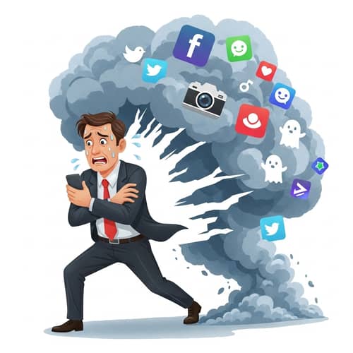 Escaping Social Media Effects: Distressed Man in Social Media Cloud