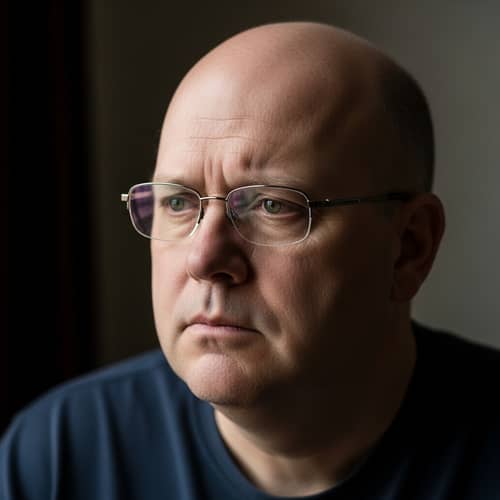 Unattractive Bald Man with Large Chin and Glasses
