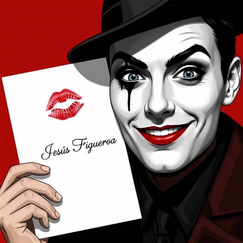 Playful Smirk: Jesús Figueroa Kissed Paper Image