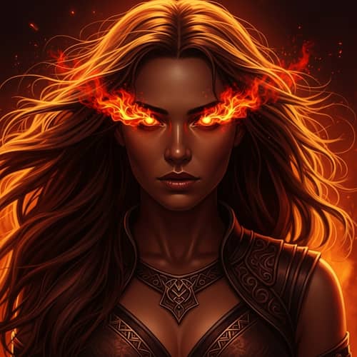 Fiery Gaze Woman - Mysterious Strength and Resilience