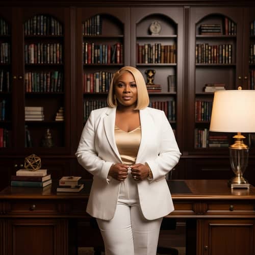 Empowered Black Woman in Elegant Home Office | Professional Beauty