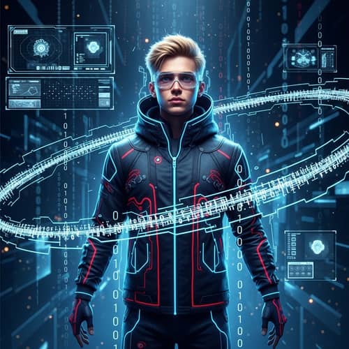 Cyber Avatar Teenage Boy with Blonde Hair - Futuristic Virtual Universe