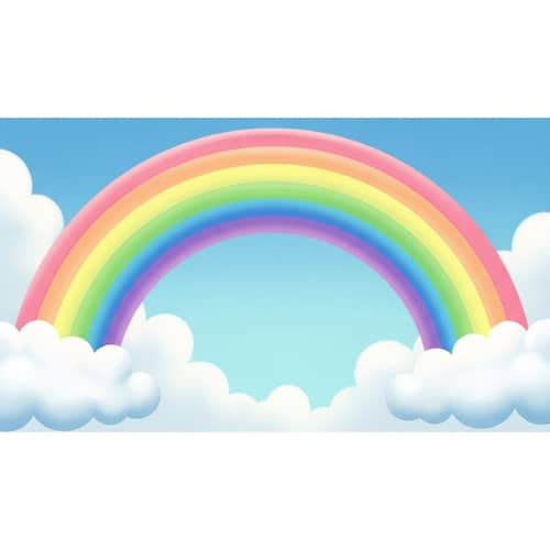 Light Green-Pink Cartoon Rainbow with Two Clouds | Charming Scene