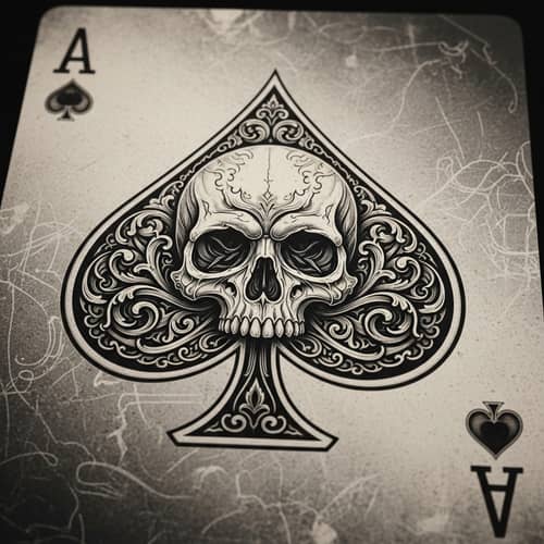 Intricately Designed Ace of Spades Card with Skull Illustration
