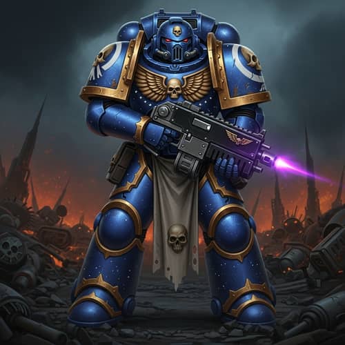 Night Lords Chaos Space Marine - Armored Soldier in Midnight Blue