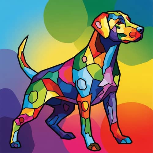 Abstract Dog Art: Vibrant Colors & Geometric Shapes