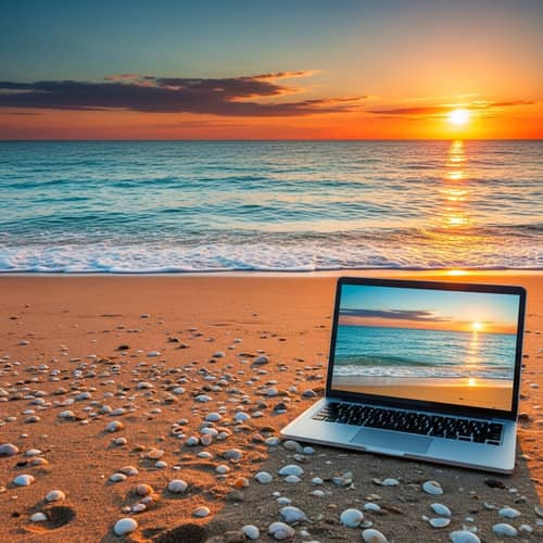 Tranquil Beach and Sea View Background | Stunning Sunset Colors