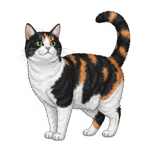 Detailed Illustration of Domestic Short-Haired Cat | Intricate Fur Pattern