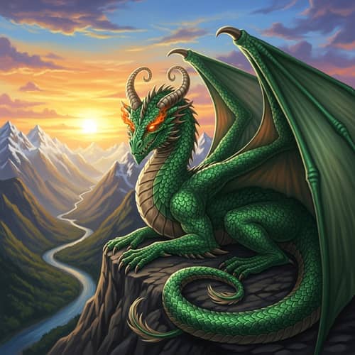 Majestic Emerald Dragon on Mountain Peak