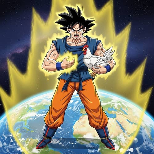Muscular Cartoon Man Holding Chicken on Earth | Character Name SEO