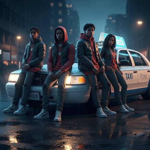 Urban Street Photography | African American Teenagers in Moody City Night