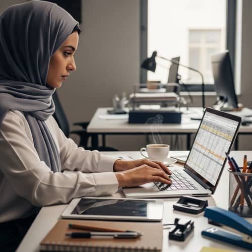 Dedicated Middle-Eastern Muslim Woman Working in Modern Office