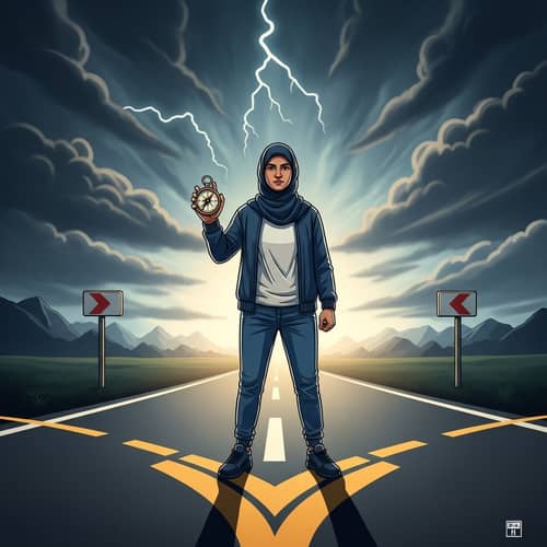 Empowerment through Self-Driven Spirit | Visionary Middle-Eastern Figure at Crossroads
