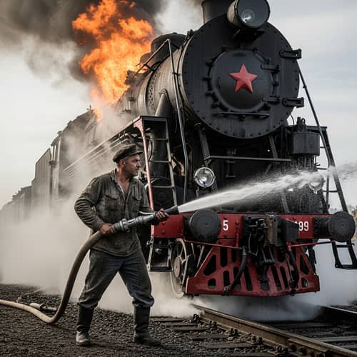Heroic Railway Worker Saves Burning Russian Locomotive in 1942
