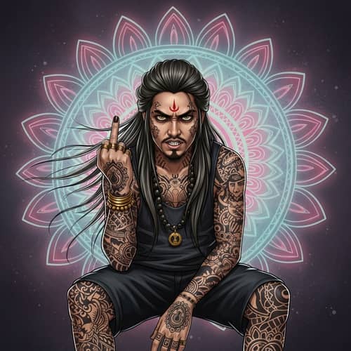 Rebellious South Asian Male | Intricate Tattoo Illustration
