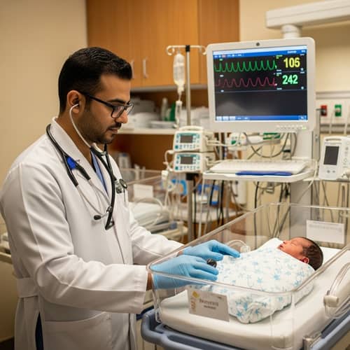 Neonatologist Caring for Newborn in Modern NICU