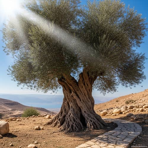 Majestic Ancient Olive Tree in Biblical Era Setting