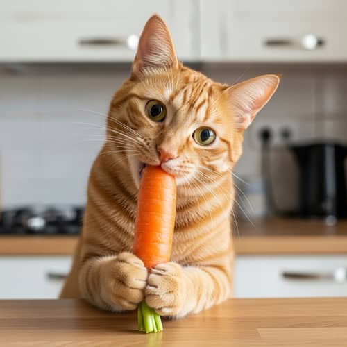 Orange Cat with Carrot | Domestic Tranquility Scene