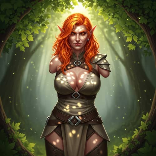 Female Elf with Orange Hair - One-Armed Character in Light Leather Outfit