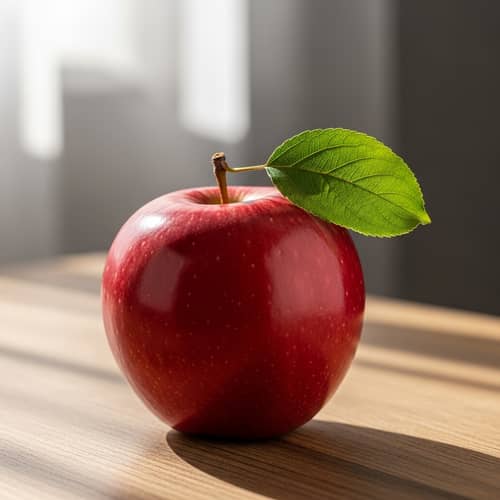 Delicious Red Apple on Rustic Table | Symbol of Health and Vitality