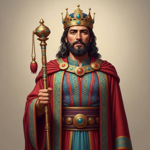 Babylonian Prince in Exquisite Regal Attire | Rich Colors & Detailed Embroidery