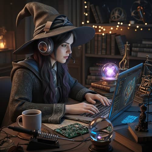 Realistic Wizard Girl with Tech Vibe