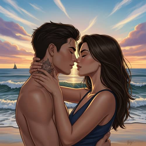 Realistic Beach Kiss Scene | Young Man and Woman Embrace