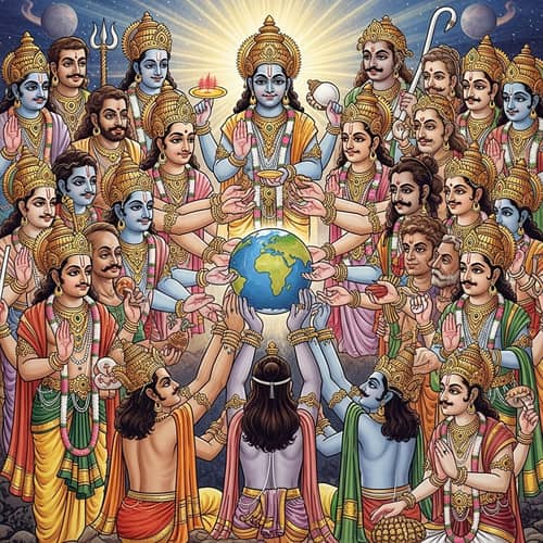 Indian Gods Holding Up Earth: Vivid Artistic Representation