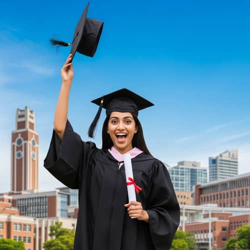 South Asian Female Graduate Joyfully Celebrating Achievement