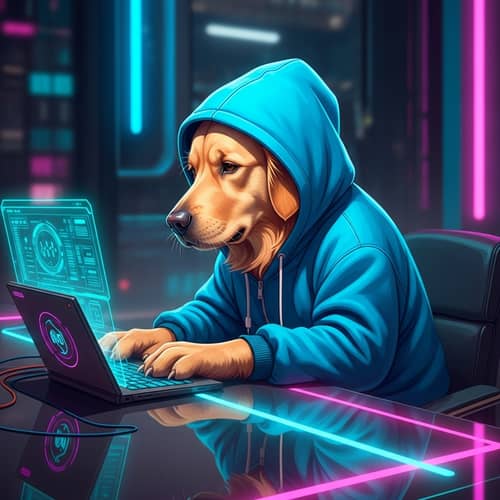 Futuristic Cyberpunk Golden Retriever Art | Neon-Lit Scene