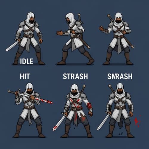 Pixel Art Medieval Assassin Character Poses