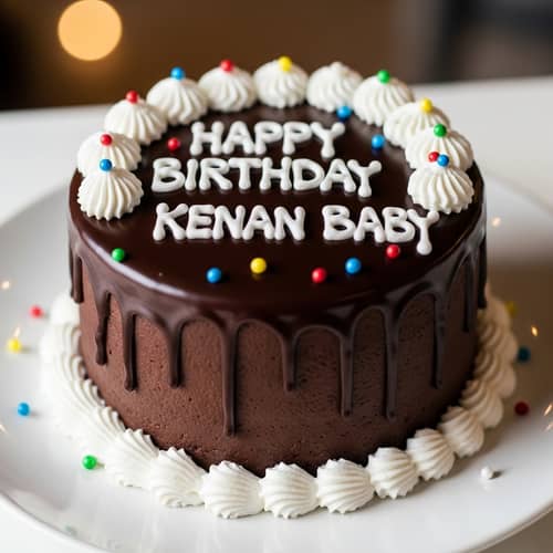 Delectable Chocolate Cake with Happy Birthday Kenan Baby Frosting